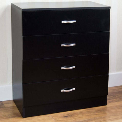 Black Chest of Drawers Bedroom Beside Table 4 Drawers Storage Wooden Cabinet