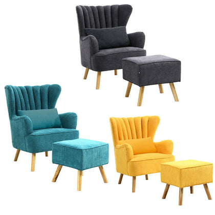 High Wing Back Armchair Queen Anne Fireside Chair Brushed Fabric with Footstool