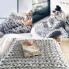 Wool Winter Warm Hand Woven Blanket Chunky Cable Knit Sofa Chair Blanket Grey