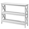 3-Tier Console Table X-design Wooden Hall Desk Side End Table W/ Shelf White