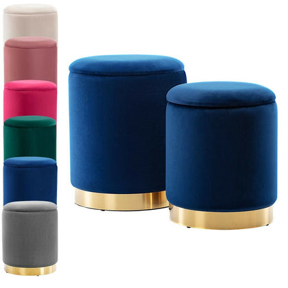 HEIDI VELVET STORAGE POUFFE FOOTREST ROUND OTTOMAN VANITY DRESSING SEAT STOOL