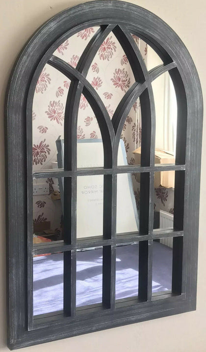 Black Rustic Window Soho Style Mirror Hallway Vanity Wall Elegant Vintage Style