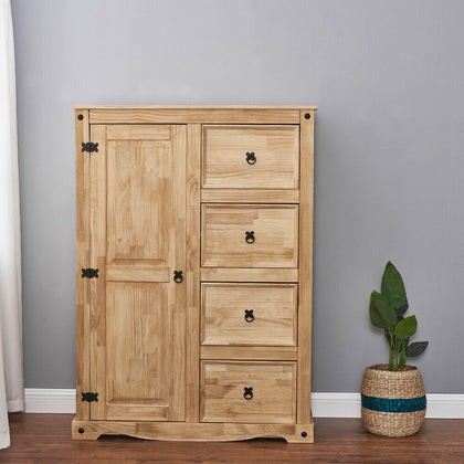 Corona Wardrobe Tallboy Small Mexican Solid Pine 1 Door 4 Drawer Chests Bedroom