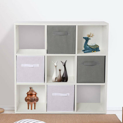 9 Cube Wooden Bookcase Shelving Unit w/ Grey Canvas Basket Display Storage Shelf