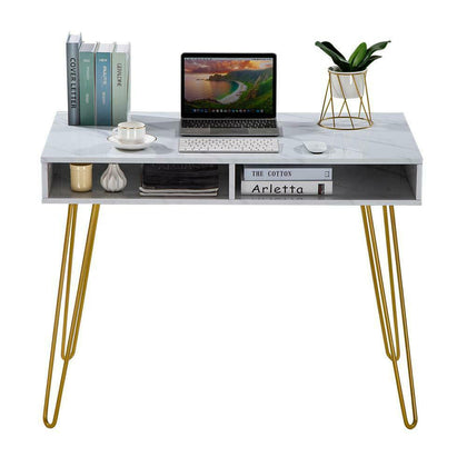 White Marble Effect Computer Desk PC Laptop Table Home Office Study Workstation