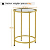 Round Side Table with Glass Top, Gold End Table with Metal Frame for Living Room