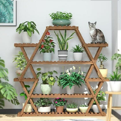 Utility Large Balcony 6-Tier Plant Stand Solid Wood Shelf Ladder Storage Rack UK