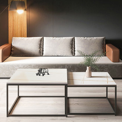 Nest of Table Durable Sturdy White Marble Coffee Side End Table Square Furniture