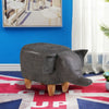 Grey Elephant Animal Footstool Faux Leather Ottoman Wood Legs Kids Adults Gift
