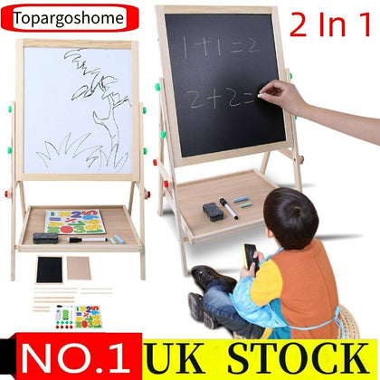 2 in1 Kid Easel Standing Dual Sided Blackboard Whiteboard Art Chalk Board Gift