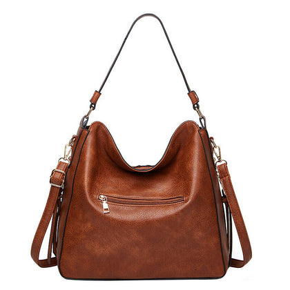 Retro Large Capacity Shoulder Messenger Bag Women PU Solid Tote (Brown)