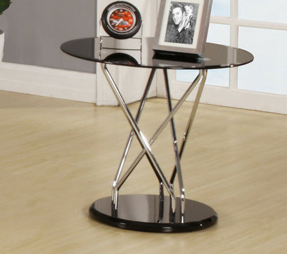 Lamp Table Side End Table Display Stand Black Round Glass Top Chrome Frame