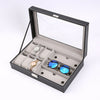 Mens 6-24 Grid Slots Watch Box Leather Display Glass Top Jewelry Storage Case UK
