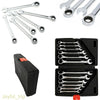 12 Ratchet Spanner Tool Set 8-19mm Ratcheting Wrench Spanners Garage Chrome Case