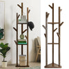 Wooden Coat Stand Rack with 3 Shelves Storage Ladder Shelf Hall Bedroom 8 Hooks