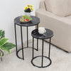 Marble Effect Sofa Side End Table Small Round Coffee Table Metal Leg Black Gold