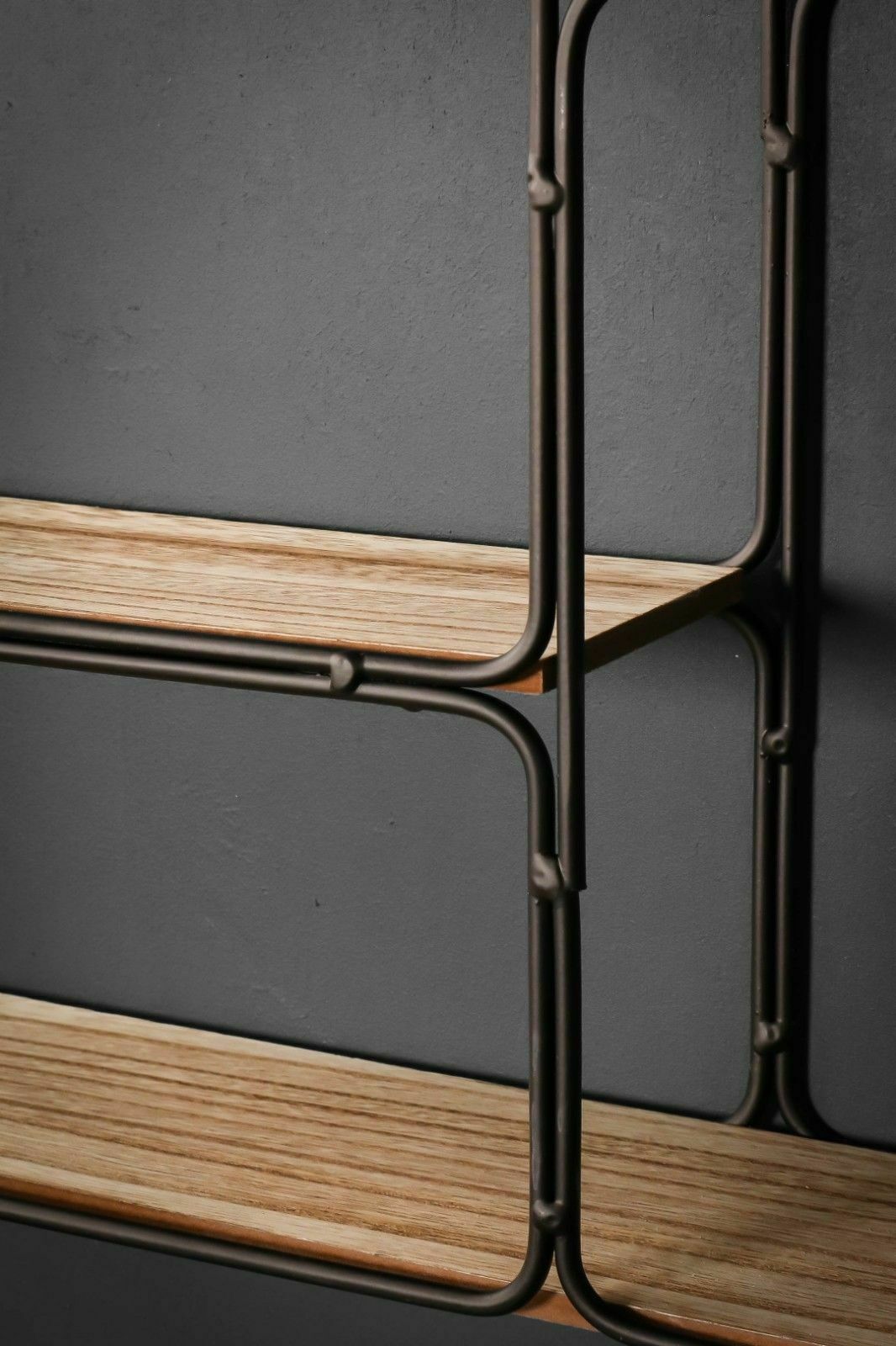 Retro Rectangle Industrial Style Wall Shelf Unit Metal Wood Storage Vintage