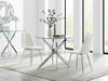 NOVARA 100cm Round Chrome Dining Table & 2 Faux Leather Corona Chrome Chairs