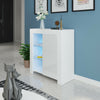 Moden Sideboard Cabinet Storage Cupboard High Gloss Door Glass Shelf LED Light
