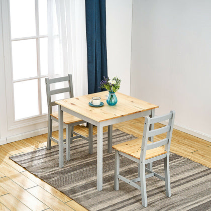 2 Seater Solid Wooden Grey Dining Table and 2 Chairs Set Kitchen Room Home Cafes