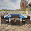 4 PCS Patio Rattan Wicker Garden Furniture Set Table Sofa w/Cushions Brown