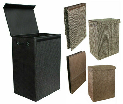 72L Rattan Foldable Laundry Basket Hamper Washing Clothes Storage Lid Box Bin