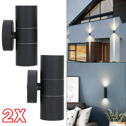 2x Black Stainless Steel Up Down Wall Light GU10 IP54 Double Indoor Outdoor LED