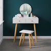 White Vanity Dressing Table Makeup Desk Stool Set with Drawers Mirror LED Light
