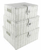 SET OF 3 Storage Baskets Resin Wicker Woven Hamper Box Lid& Lock Stackable White