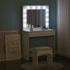 White Dressing Table w/ LED Bulb Lighting 2 Drawers Upholstered Stool Bedroom