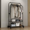 Mobile Double Clothes Hanging Rail w/ Storage Shelf Garment Shoes Display Stand