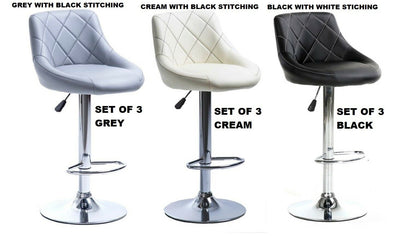 3 X MATCHING GENUINE MADRID GAS LIFT BAR STOOLS, BREAKFAST KITCHEN BAR CHAIRS