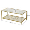 Coffee Tea Table with Storage, with Tempered Glass Top Shelf Cocktail Table Gold