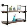 2 Tiers Industrial Iron Pipe Shelf Retro Wall Mounted Shelving With Wood Board