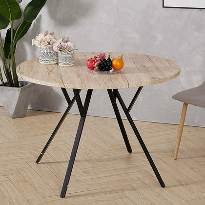 Round Dining Table 110cm Wooden Top With Metal Legs Kitchen Dining Room Table