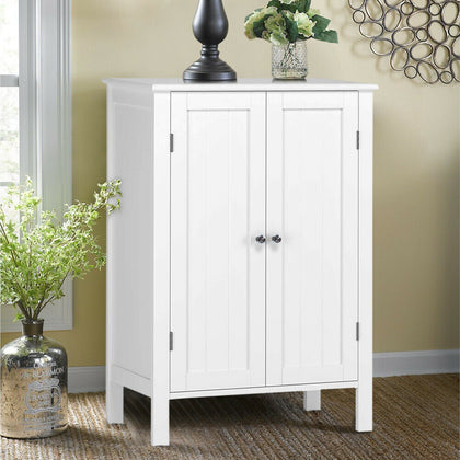 Cabinet Storage Cupboard Sideboard White Wooden 2 Doors &3 Shelves Hallway Unit