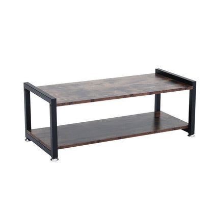 Vintage Wooden TV Unit Stand Shoes Rack 2 Tiers Industrial Shelf Bench Hallway