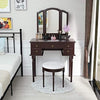 Vanity Dressing Table Set 5 Drawers Wooden Makeup Dresser Table Stool W/ Mirror