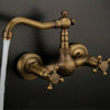Wall Mount Antique Brass Swivel Bathroom Sink Faucet Basin Mixer Tap Dual Handle
