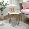 Yami Home Office Metal Wire Round Coffee Side Table Wooden Top Storage Basket