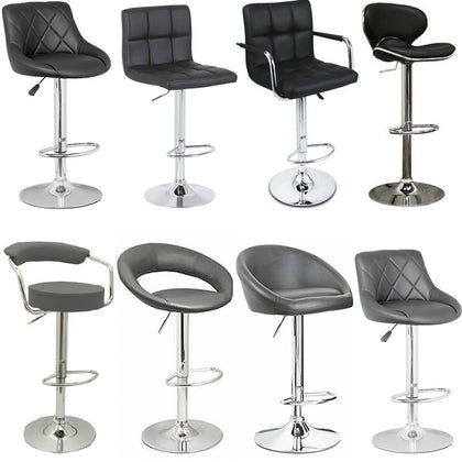 BLACK / GREY - Faux Leather Breakfast Bar Stool Swivel Kitchen Chrome Gas Lift