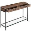Rusitic Wooden Hallway Console Table With Storage Drawers Glass Shelf Metal Legs