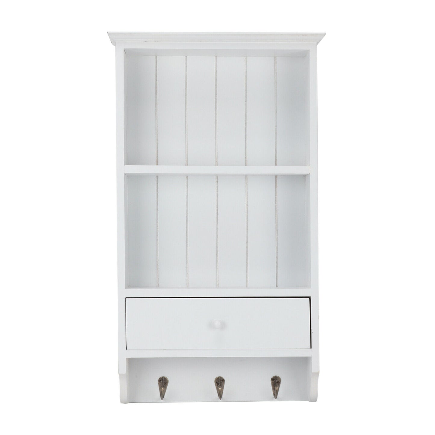 Shabby Chic Wooden Vintage Shelf Unit With Storage Drawer 3 Key Hooks Wall Mount