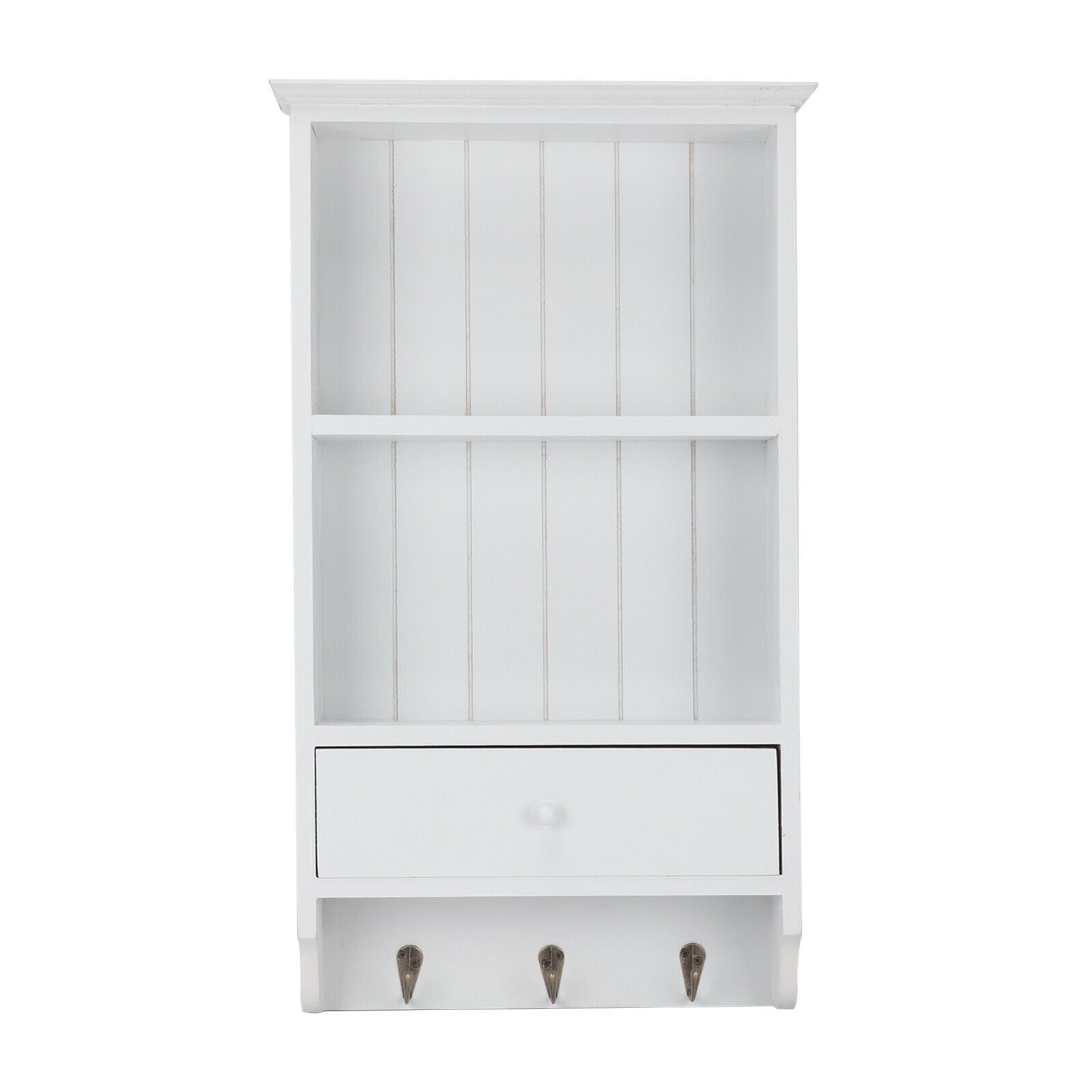 Shabby Chic Wooden Vintage Shelf Unit With Storage Drawer 3 Key Hooks Wall Mount