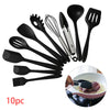 10Pcs Kitchen Silicone Cooking Utensils Set Non-stick Spatula Turner Black