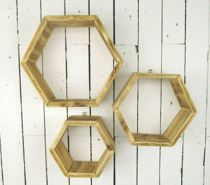 Set Of 3 Handmade Hexagon Shelves Wooden Shelves Made From Sustainable Pine Wood