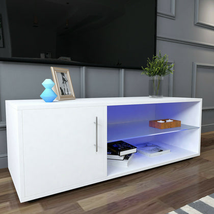 100cm Modern TV Unit Cabinet Stand Drawers White High Gloss Doors & LED Light