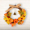 Wall Door Hanging Pumpkin Maple Foliage Garland Vine Wreath w/ Bell & Bows Decor