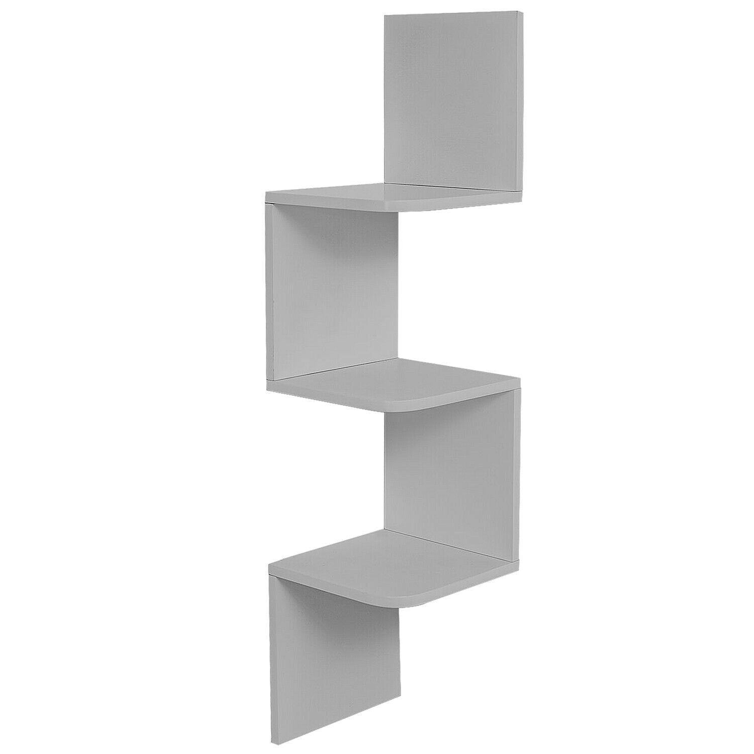 Corner Book Shelf Wall Unit Storage Grey 3 Tier Floating Display Stand