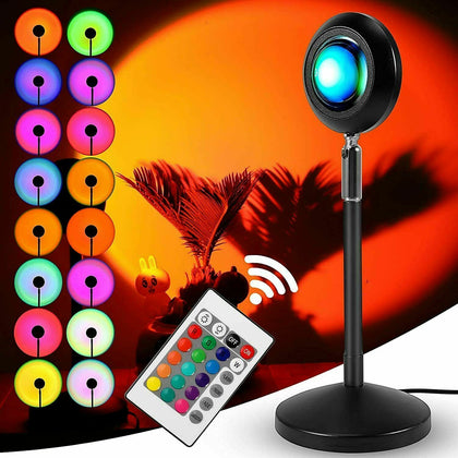 RGB 16Color w/Remote Rainbow Sunset Projection Lamp Bedroom Led Night Xmas Light